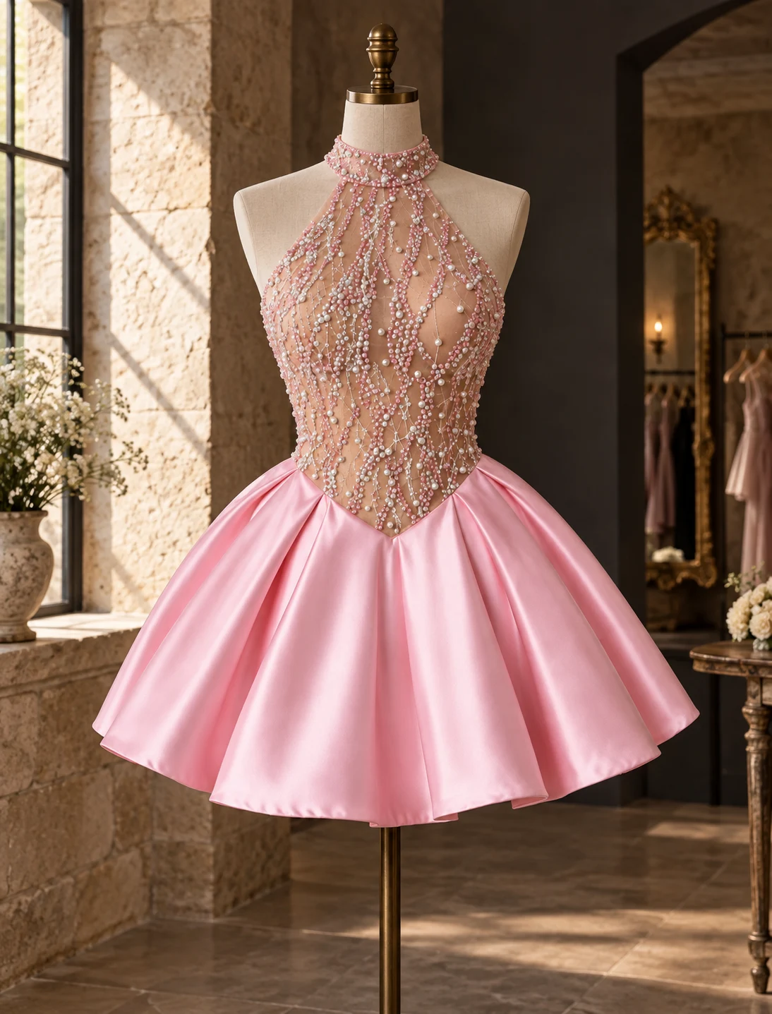 Pembe mini model — Pembe ışıltı, yapay zekâ ile oluşturulan katalog görseli